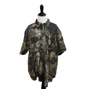 Remington Men's L Large Hunting Button Down Shirt Nylon Vented Camouflage Leaves